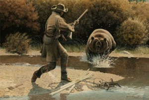 Pintura que descriu el famós atac d'un ós grizzly que va patir Hugh Glass