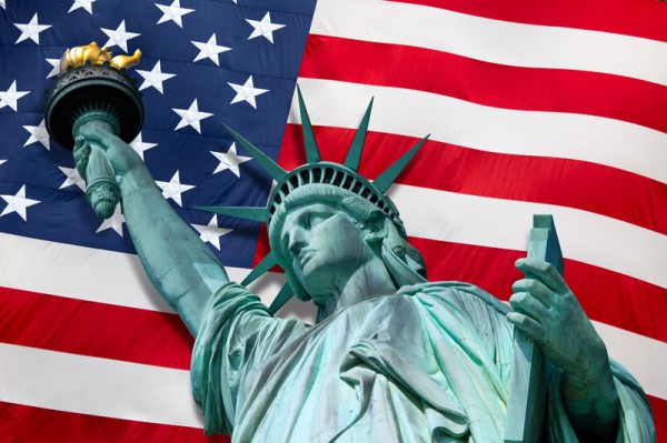 Statue of Liberty with American flag