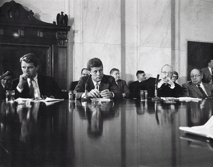 edward-clark-president-john-f-kennedy-robert-f-bobby-kennedy-senators-carl-mundt-and-carl-curtis-during-labor-rackets-hearing-on